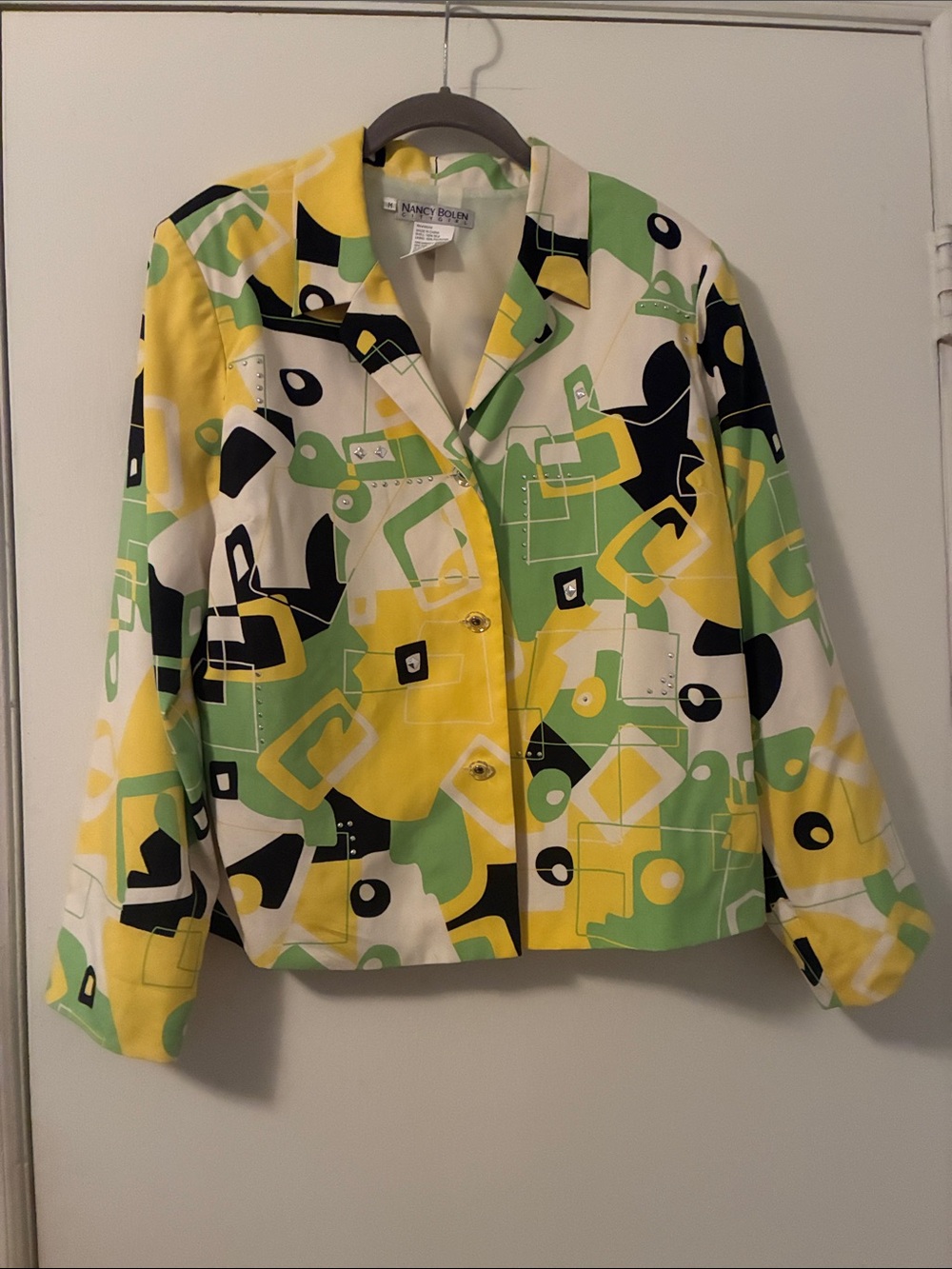 Nancy Bolen Yellow & Green Geo Print Blazer